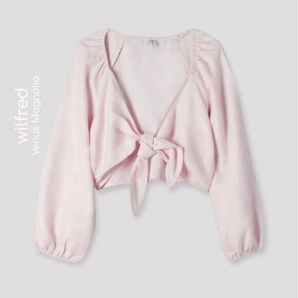 Aritzia Wilfred Venus Magnolia Cropped Tie front Blouse - Picture 7 of 12